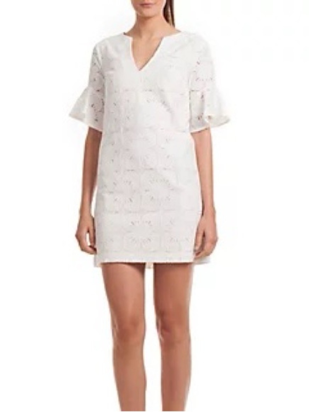 Trina Turk White Doran Eyelet V-Neck Shift dress